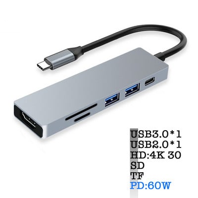 USB C 3.1 Laptop Hub Tip C la Cititor de carduri SD 4K TF compatibil HDMI Mini adaptor de date USB3.0 USB2.0 pentru Macbook Air Pro M1 Dock