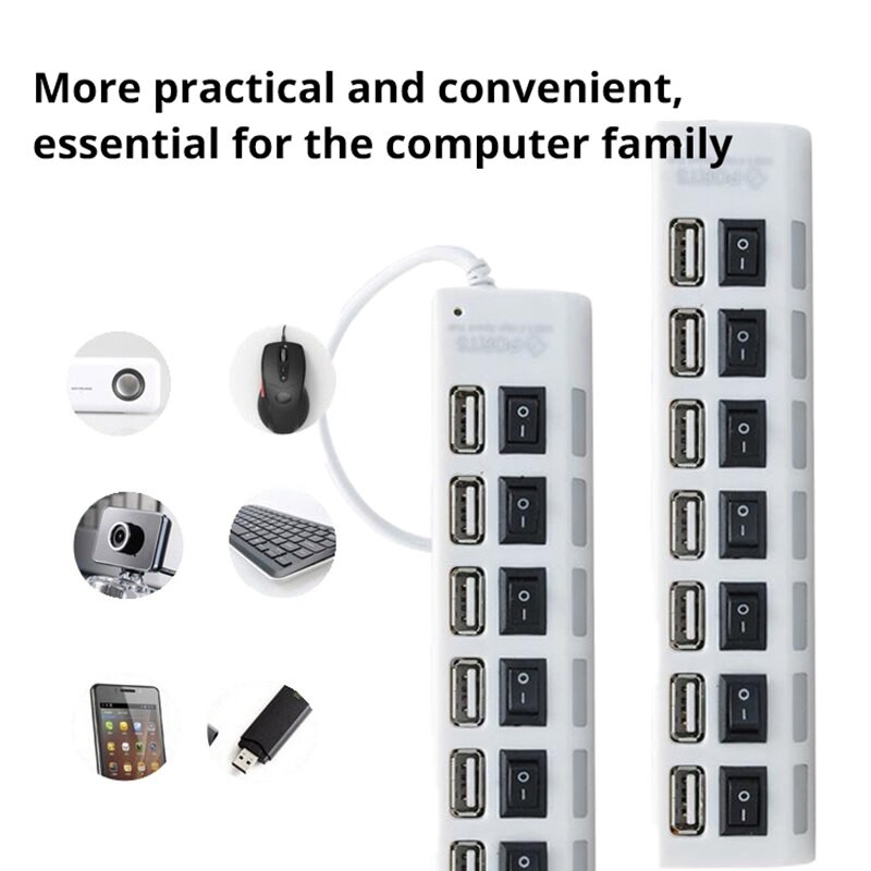 Switch Extension Hub 7 prievadų USB2.0 šakotuvas Kompiuterio USB plėtinio šakotuvas One Drag Seven USB2.0 skirstytuvas kompiuterio nešiojamasis kompiuteris darbalaukis