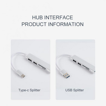 RYRA 5in1 Type C HUB USB 3.0 Multiport Splitter Adapter with SD TF Ports Card Reader for Macbook Compute PC Accessories