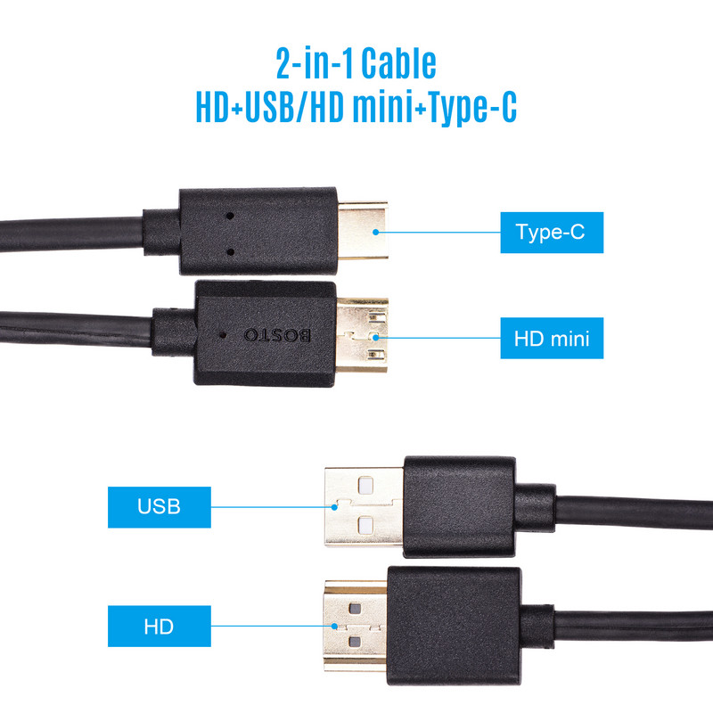 BOSTO 2-u-1 kabel za BOSTO 13HD/16HD/16HDK/16HDT/BT-16HD/BT-16HDK/BT-16HDT grafički tablet monitor za crtanje