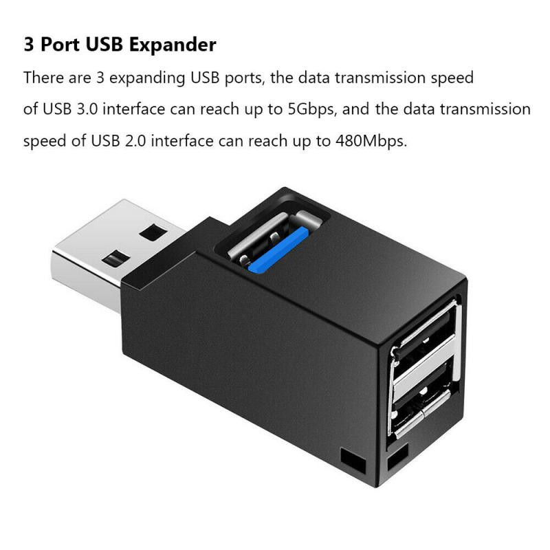 USB stebulės USB 3.0 stebulės skirstytuvas, kelių USB Hab 2.0 kelių šakotuvų išplėtimo 3 prievadų koncentratorius, skirtas nešiojamam kompiuteriui