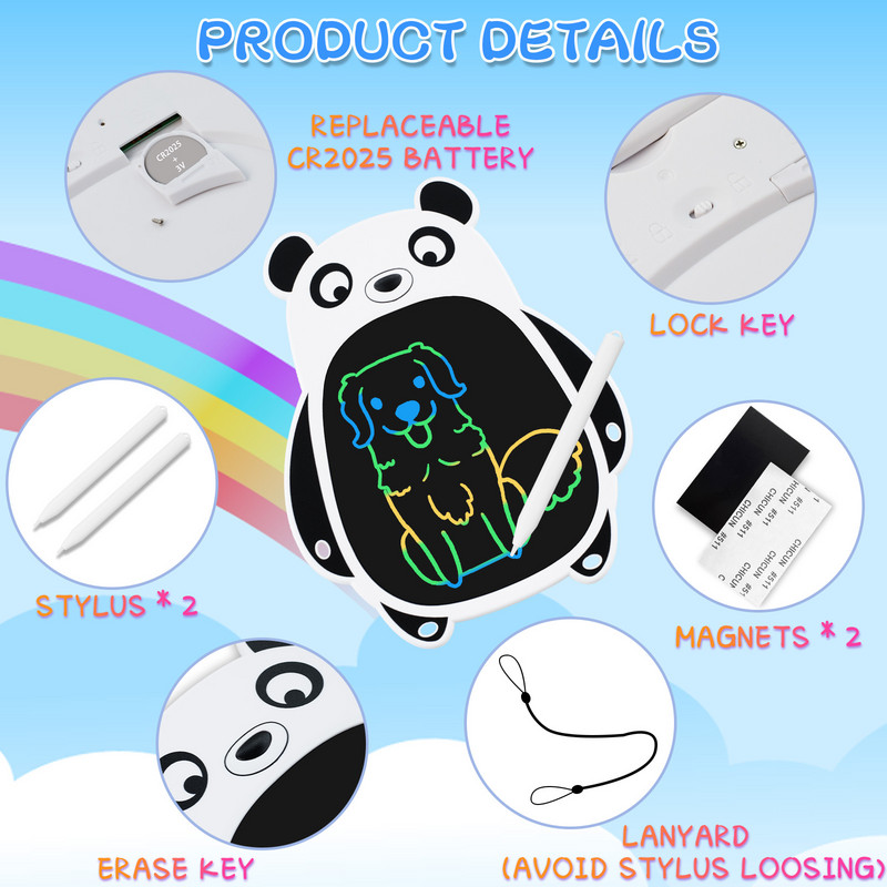 Rajzfilm Animals 8,5 hüvelykes LCD írótábla színes üzenőfal Rajzjátékok Aranyos karácsonyi ajándékok és oktatóeszköz gyerekeknek