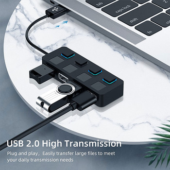4 порта USB 2.0 ХЪБ, USB превключвател за включване/изключване Сплитер разширител с независим 480Mbps бърз адаптер за данни за пренос на данни за PC компютър