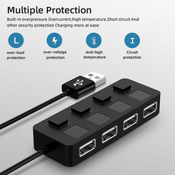 4 θύρες USB 2.0 HUB USB διακόπτης ενεργοποίησης/απενεργοποίησης splitter Expander με ανεξάρτητο προσαρμογέα δεδομένων γρήγορης μετάδοσης 480Mbps για υπολογιστή υπολογιστή