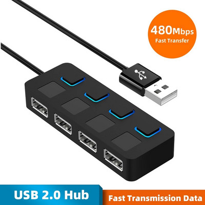 4 portos USB 2.0 HUB USB be/ki kapcsoló elosztó bővítő független 480Mbps gyors átviteli adatadapterrel PC számítógéphez