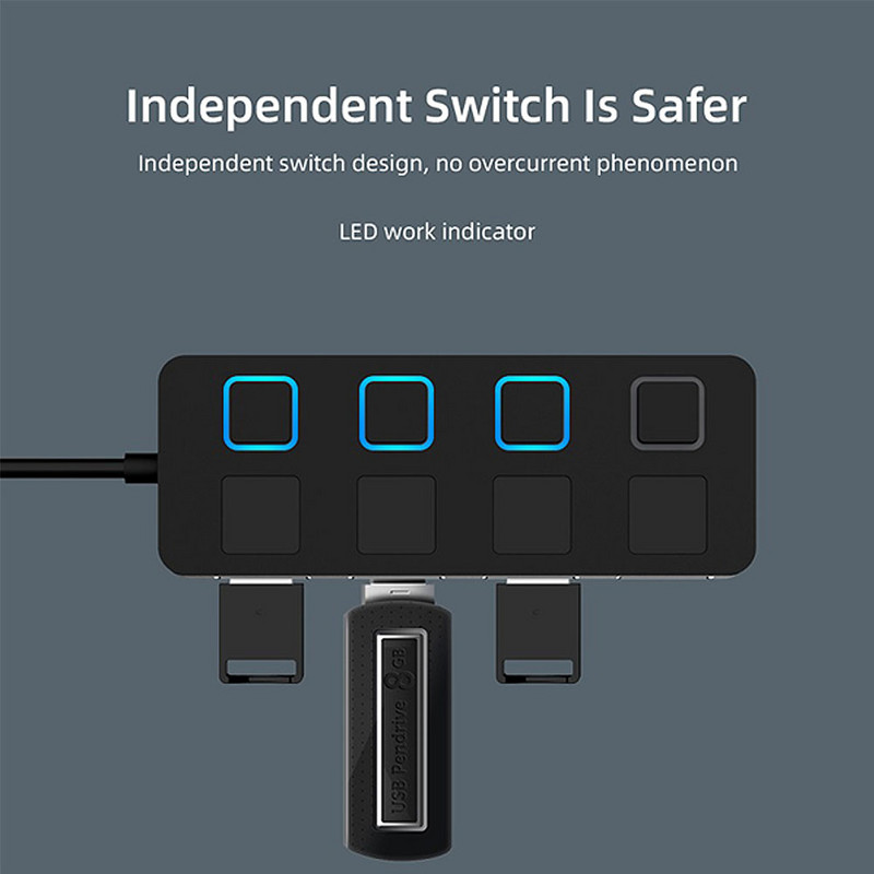 4 portos USB 2.0 HUB USB be/ki kapcsoló elosztó bővítő független 480Mbps gyors átviteli adatadapterrel PC számítógéphez