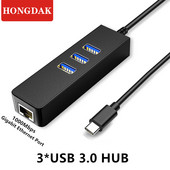 USB Ethernet 3 portos USB HUB 3.0 RJ45 Lan hálózati kártya USB-Ethernet adapter Machez iOS Android PC RTL8152 TYPE-C HUB