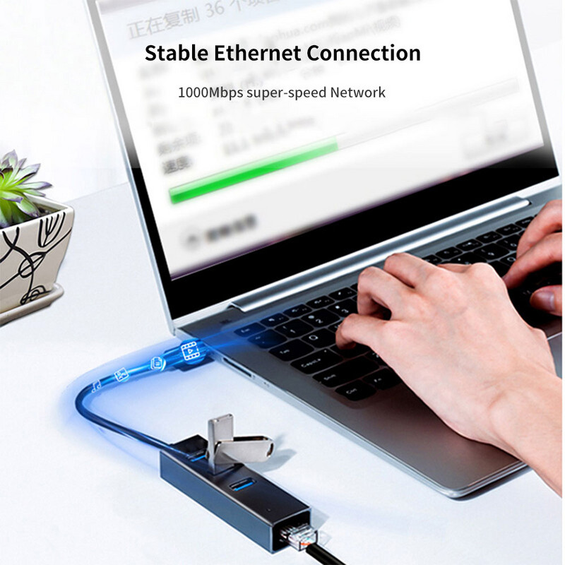 USB Ethernet 3 portos USB HUB 3.0 RJ45 Lan hálózati kártya USB-Ethernet adapter Machez iOS Android PC RTL8152 TYPE-C HUB