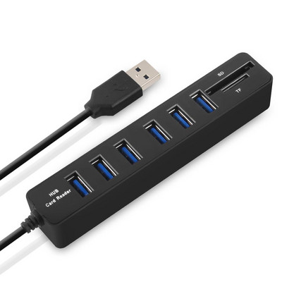 HUB High Speed USB 6 port USB 2.0 + 2 Micro SD TF karšu lasītājs sadalītāja adaptera kabelis klēpjdatoram datoram