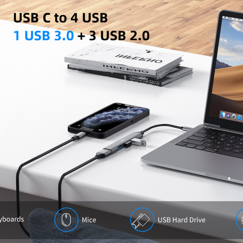 USB HUB 3.0 Type-C 4 σε 1 Διαχωριστής προσαρμογέα υψηλής ταχύτητας πολλαπλών θυρών OTG για Nintendo Switch PS3 4 Αξεσουάρ φορητού υπολογιστή Xbox Tablet PC