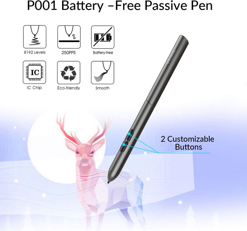 VEIKK P001 rajztábla toll elem nélküli 8192 szintes, passzív toll grafikus táblagéphez S640 és A30