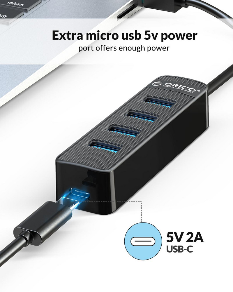 ORICO USB 3.0 HUB C típusú tápegység HUB 4 portos USB-adapter PC-hez Laptop Számítógép-tartozékok ABS USB-elosztó