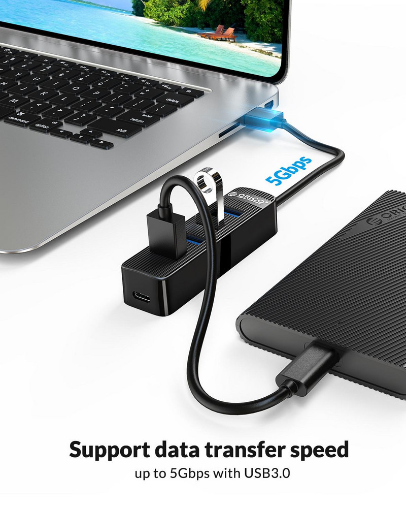 ORICO USB 3.0 HUB C típusú tápegység HUB 4 portos USB-adapter PC-hez Laptop Számítógép-tartozékok ABS USB-elosztó