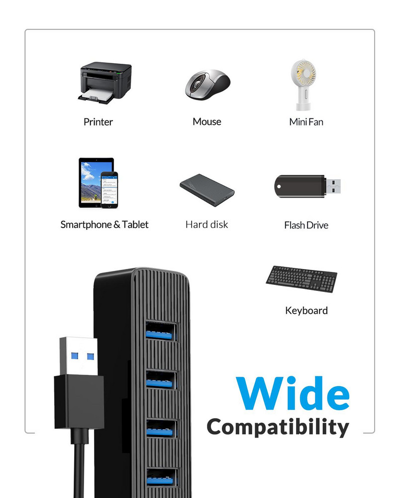 ORICO USB 3.0 HUB C típusú tápegység HUB 4 portos USB-adapter PC-hez Laptop Számítógép-tartozékok ABS USB-elosztó