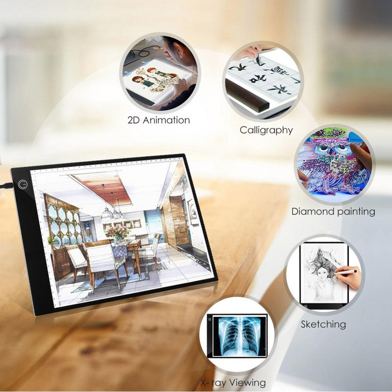 Naujas grafikos planšetinis kompiuteris A4 LED piešimo planšetinis kompiuteris plonas meninis trafaretinis piešimo lenta šviesos dėžutės sekimo stalo padėklas trijų lygių