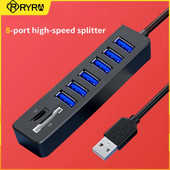 RYRA USB HUB COMBO 8 prievadų skirstytuvas TF/SD kortelių skaitytuvas kompiuteris kelių sistemų naudokite populiarų USB įrenginį lengvam pratęsimui Nešiojamas HUB