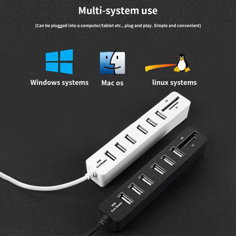 RYRA USB HUB COMBO 8 prievadų skirstytuvas TF/SD kortelių skaitytuvas kompiuteris kelių sistemų naudokite populiarų USB įrenginį lengvam pratęsimui Nešiojamas HUB