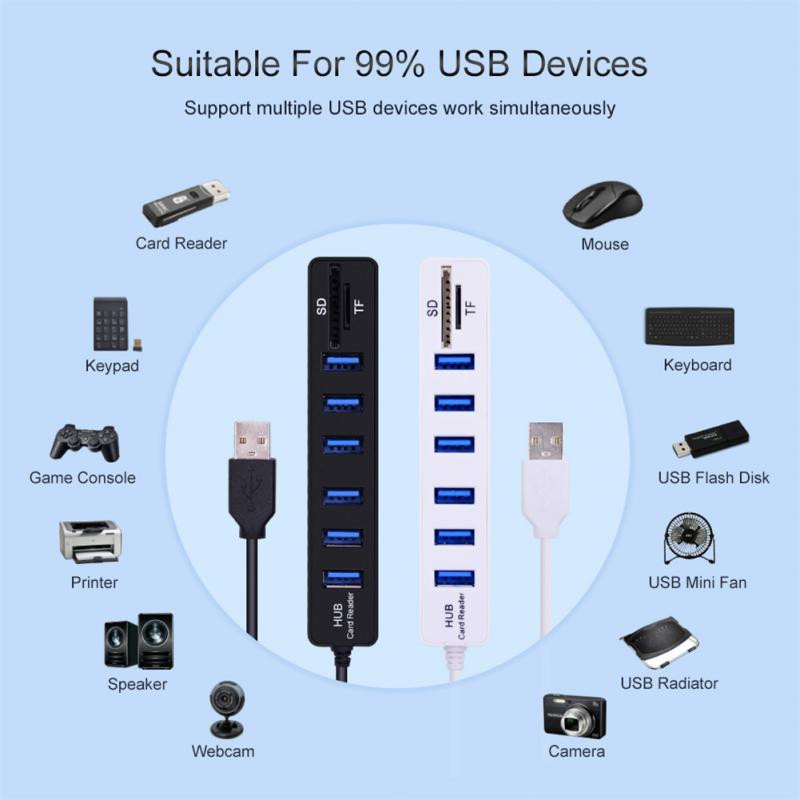 RYRA USB HUB COMBO 8 prievadų skirstytuvas TF/SD kortelių skaitytuvas kompiuteris kelių sistemų naudokite populiarų USB įrenginį lengvam pratęsimui Nešiojamas HUB