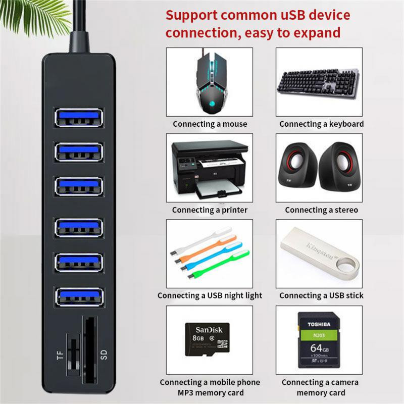 RYRA USB HUB COMBO 8 prievadų skirstytuvas TF/SD kortelių skaitytuvas kompiuteris kelių sistemų naudokite populiarų USB įrenginį lengvam pratęsimui Nešiojamas HUB