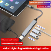 4u1 USB HUB Docking Station za iPhone 8-Pin to USB/Lighting Mobile Phone USB OTG Adapter s Powered HUB Dock za ipad iPhone