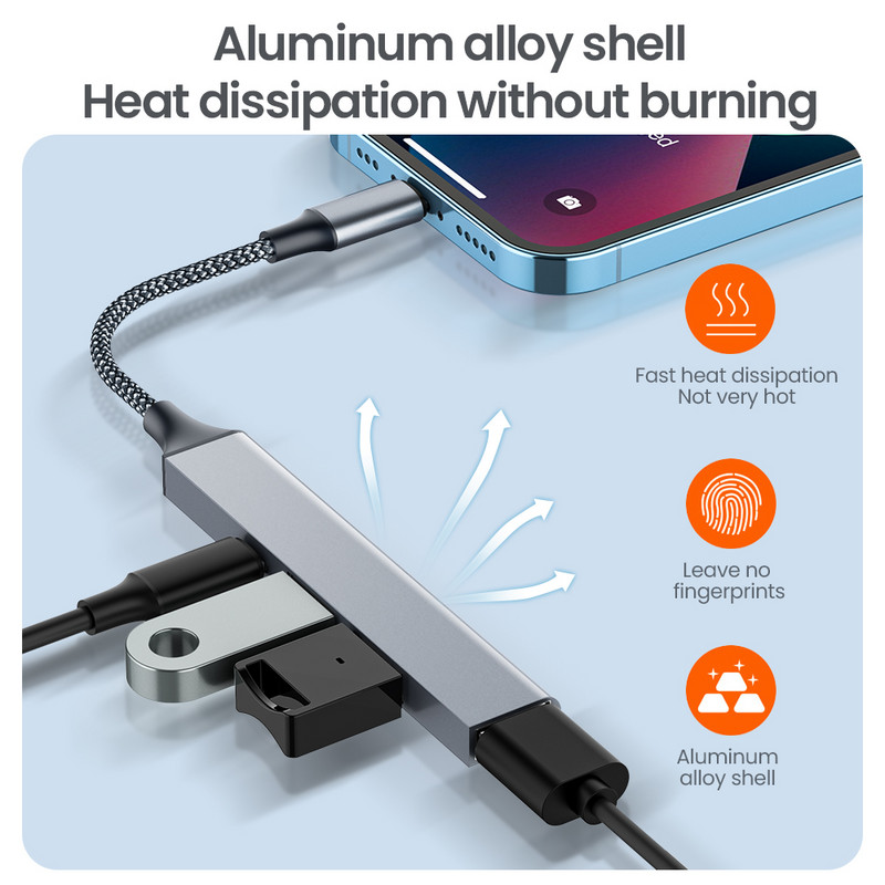 4u1 USB HUB Docking Station za iPhone 8-Pin to USB/Lighting Mobile Phone USB OTG Adapter s Powered HUB Dock za ipad iPhone