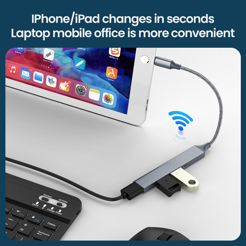 4u1 USB HUB Docking Station za iPhone 8-Pin to USB/Lighting Mobile Phone USB OTG Adapter s Powered HUB Dock za ipad iPhone