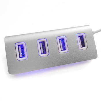kebidu High Speed Mini 4 Port Blue LED Light USB Hub Splitter Aluminium Power for Apple Mac Macbook Laptop Desktop PC Computer