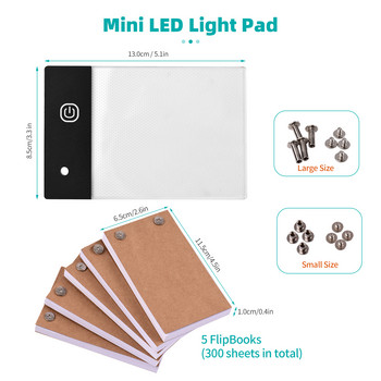 Комплект Flip Book с дизайн на отвора за подложка с мини LED светлина Светлинна кутия с контрол на яркостта на 3 нива 300 листа Анимация Хартия Flipbook