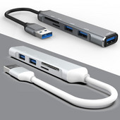 USB-A centrmezgls USB HUB 3 0 sadalītājs 3 ports USB3.0/2.0 ar TF/SD karšu lasītāju liela ātruma datu pārsūtīšana datoram klēpjdatoram Macbook datoram