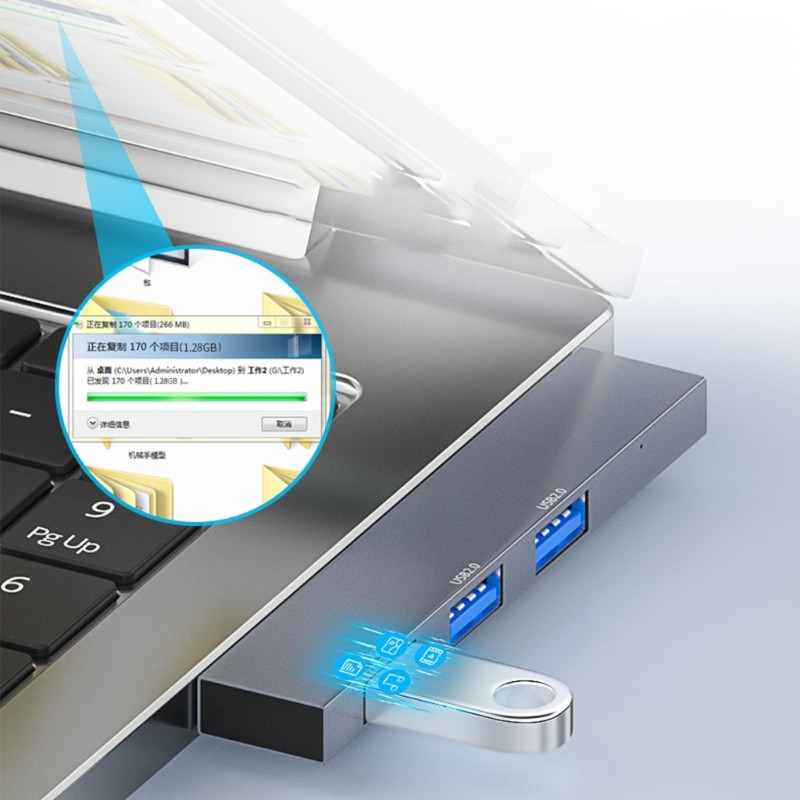 Adaptor multiport Hub tip C 3 în 1 Port USB 3.0 2.0 Cititor de carduri Hub portabil Splitter USB pentru tastatură PC