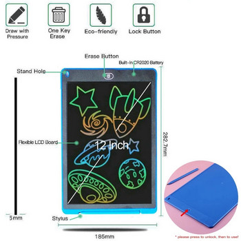 Ταμπλέτα σχεδίασης LCD 12 ιντσών για παιδικά παιχνίδια Εργαλεία ζωγραφικής Ηλεκτρονικά Πίνακας γραφής Boy Kids Εκπαιδευτικά παιχνίδια