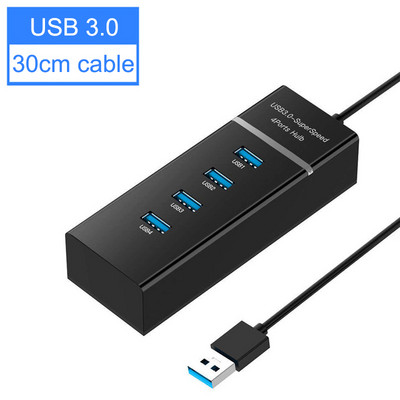 USB 3.0 HUB 4 porti 2.0 3.0 USB sadalītāja ātrgaitas vairāku adapteru paplašinātāja kabelis galddatoru klēpjdatoru piederumiem