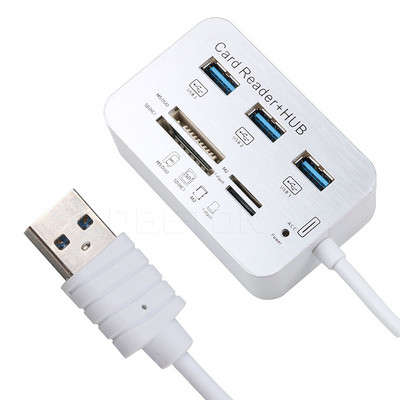 kebidu 3 Θύρες Mini USB HUB Αναγνώστης κάρτας μνήμης USB 3.0 Hub Αλουμίνιο με MS SD M2 TF Multi-in-1 Card Reader για υπολογιστή Λευκό