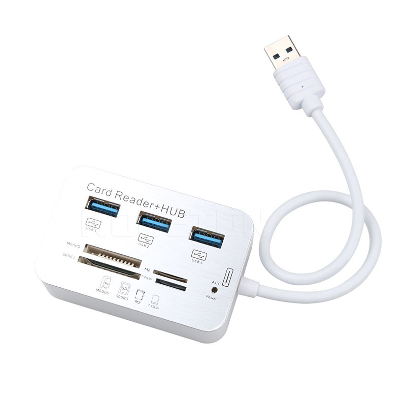 kebidu 3 Θύρες Mini USB HUB Αναγνώστης κάρτας μνήμης USB 3.0 Hub Αλουμίνιο με MS SD M2 TF Multi-in-1 Card Reader για υπολογιστή Λευκό