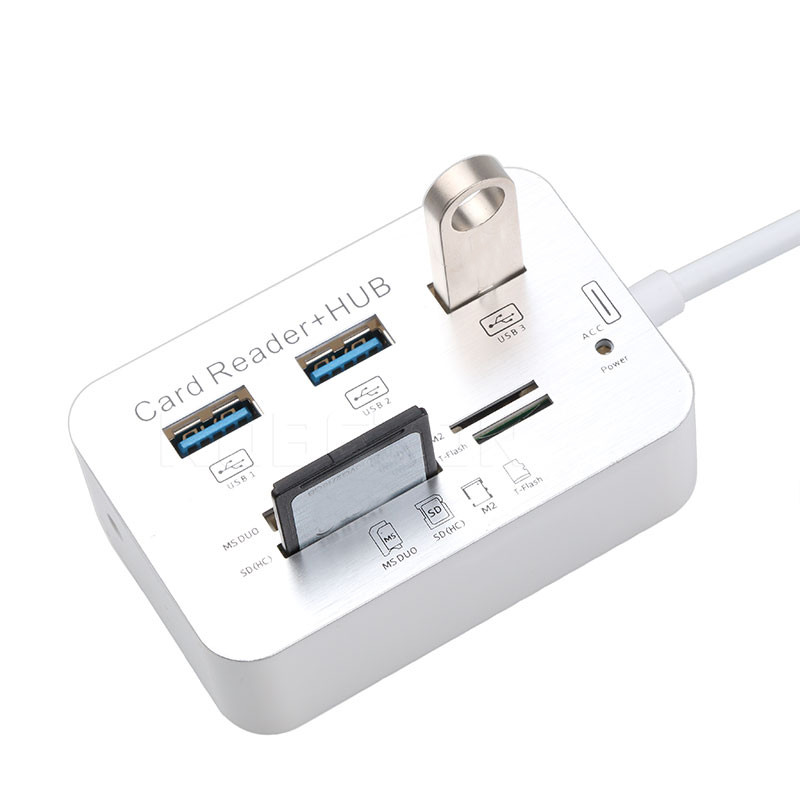 kebidu 3 Θύρες Mini USB HUB Αναγνώστης κάρτας μνήμης USB 3.0 Hub Αλουμίνιο με MS SD M2 TF Multi-in-1 Card Reader για υπολογιστή Λευκό