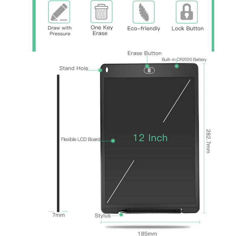 12-inčni LCD tablet za pisanje, elektronička ploča za crtanje, digitalni šareni blok za rukopis, poklon za djecu i odrasle, zaštitite oči