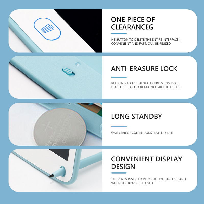 TISHRIC Tabletă de 10 inchi Tabletă grafică Tabletă pentru copii Tabletă de desen o singură culoare cu blocare Tablete ieftine Stilo pentru tabletă