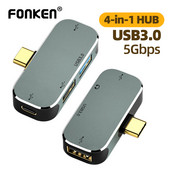 FONKEN 4 u 1 USB C HUB za Macbook Pro Air M1 M2 Type-C Extension Hub 3.5mm Jack adapter za slušalice USB 3.0 2.0 kabel pretvarač