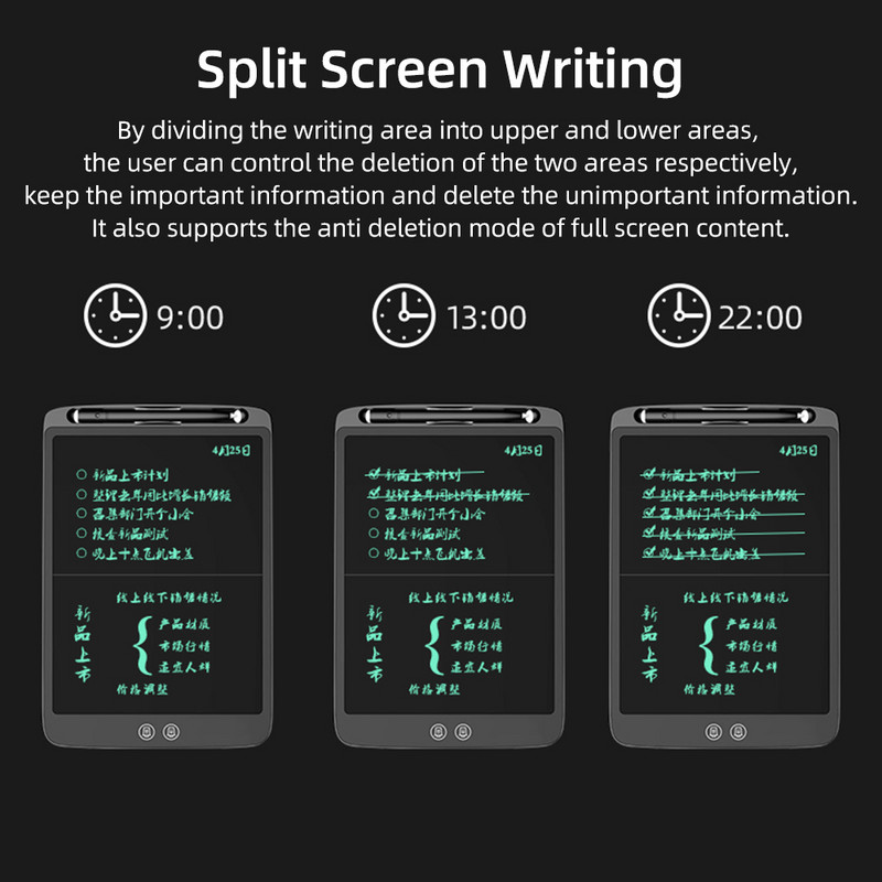 12-inčni LCD tablet za pisanje Elektronička digitalna ploča za crtanje Ultratanka podloga za pisanje Podijeljeni zaslon Brisanje jednim klikom s gumbom za zaključavanje