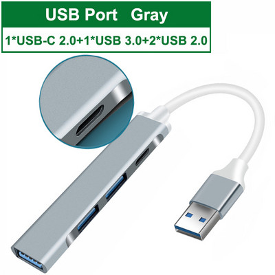 USB C HUB 3.0 3.1 C tipo 4 prievadų kelių skirstytuvų adapteris OTG, skirtas Xiaomi Lenovo Macbook Pro Air PC nešiojamojo kompiuterio priedai
