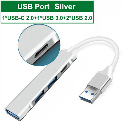 USB C HUB 3.0 3.1 C tipo 4 prievadų kelių skirstytuvų adapteris OTG, skirtas Xiaomi Lenovo Macbook Pro Air PC nešiojamojo kompiuterio priedai