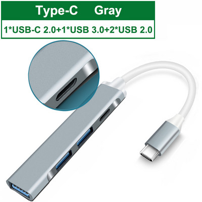 USB C HUB 3.0 3.1 C tipo 4 prievadų kelių skirstytuvų adapteris OTG, skirtas Xiaomi Lenovo Macbook Pro Air PC nešiojamojo kompiuterio priedai