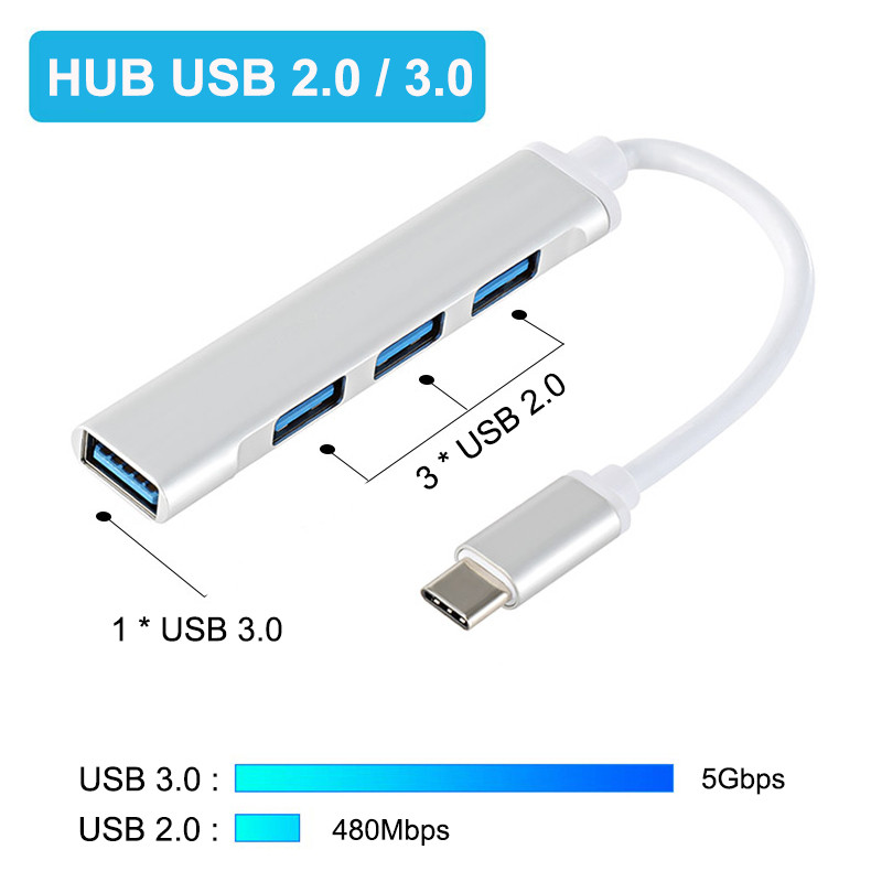 USB C HUB 3.0 3.1 C tipo 4 prievadų kelių skirstytuvų adapteris OTG, skirtas Xiaomi Lenovo Macbook Pro Air PC nešiojamojo kompiuterio priedai