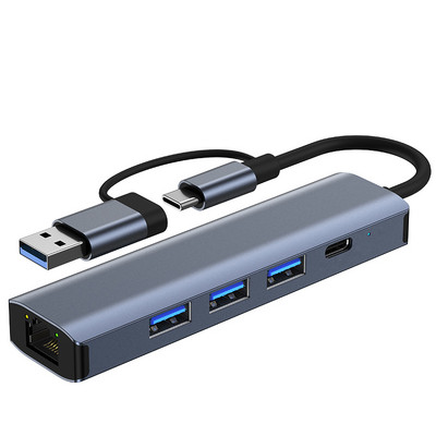 1000 Mbps RJ45 C tipo šakotuvo plėstuvas USB-C eternetas 5 viename Adapteris Tinklas USB skirstytuvas 4 prievadai kompiuteriui nešiojamojo kompiuterio telefono jungiklis, vidinis
