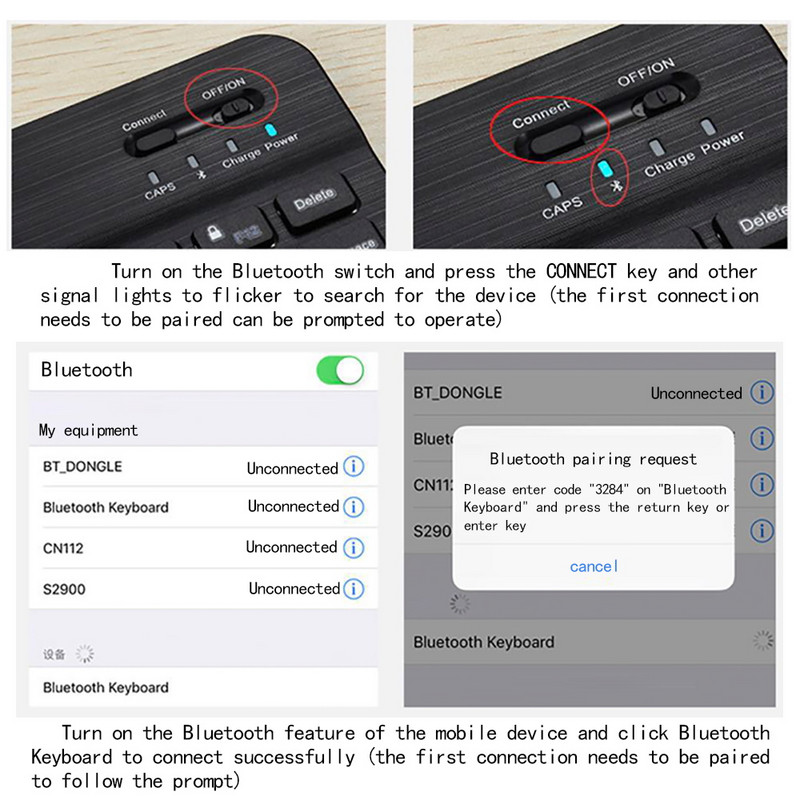 Klaviatūra Belaidė „Bluetooth“ klaviatūra, skirta planšetiniam kompiuteriui Nešiojamajam telefonui Mini belaidė įkraunama klaviatūra