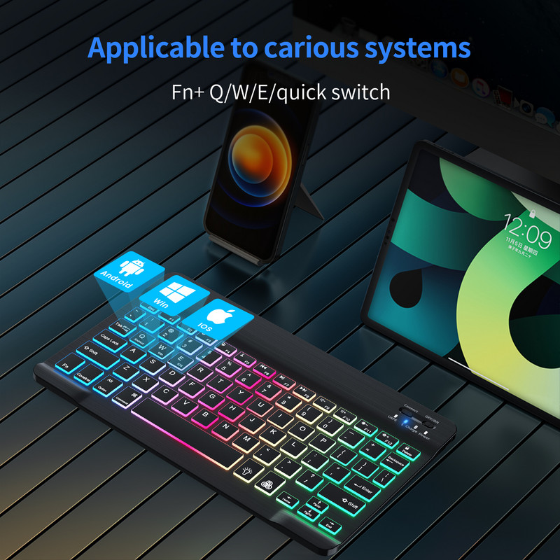 „Ipad“ klaviatūra „Bluetooth“ belaidė klaviatūra, skirta planšetiniam kompiuteriui „Mini“ apšviesta klaviatūra rusų kalba, skirta „Ipad Pro 12 9 Air 4 IOS“ Android telefonui