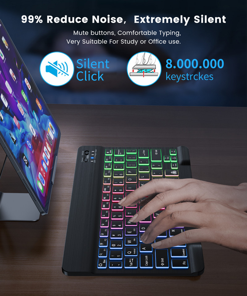 „Ipad“ klaviatūra „Bluetooth“ belaidė klaviatūra, skirta planšetiniam kompiuteriui „Mini“ apšviesta klaviatūra rusų kalba, skirta „Ipad Pro 12 9 Air 4 IOS“ Android telefonui