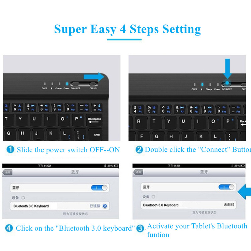 7 spalvų RGB Bluetooth klaviatūra Įkraunama apšviesta belaidė klaviatūra, skirta iPad mini Air Pro, skirta Android Widows telefono planšetiniam kompiuteriui