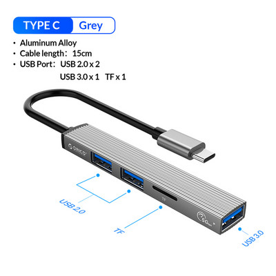 ORICO USB 3.0 HUB 4 priključka Aluminij Typc-c na USB 3.0 HUB 5Gbps velike brzine Multi Type C Splitter Ultra-Slim OTG adapter za PC