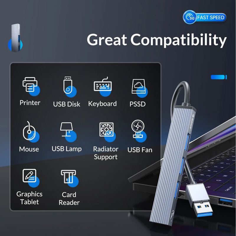 ORICO USB 3.0 HUB 4 priključka Aluminij Typc-c na USB 3.0 HUB 5Gbps velike brzine Multi Type C Splitter Ultra-Slim OTG adapter za PC